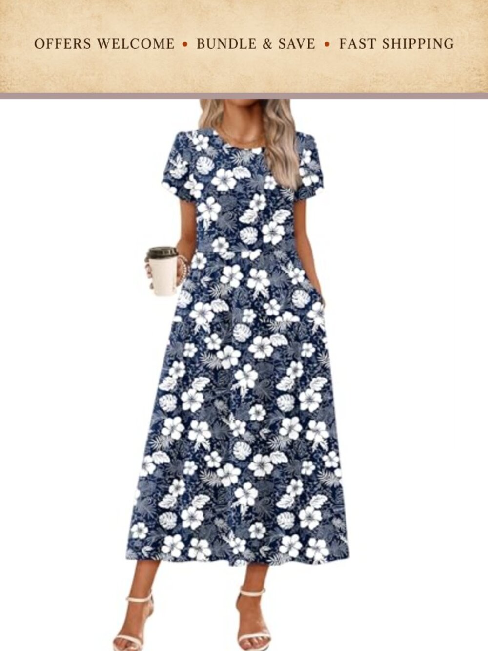Zeagoo Bohemian Floral Short Sleeve A-Line Maxi Beach Dress